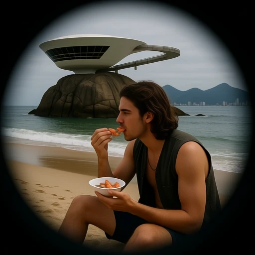 Ettore on Ingà beach, where he meets a Pai de Santo