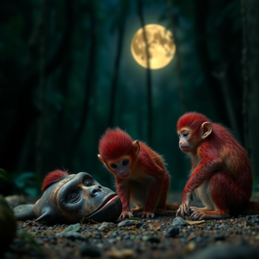 Scimmiette dorate incuriosite dal feticcio